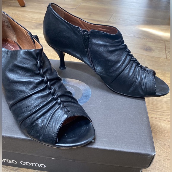 CORSO COMO Catania Black Leather Peep Toe Booties - Picture 7 of 14